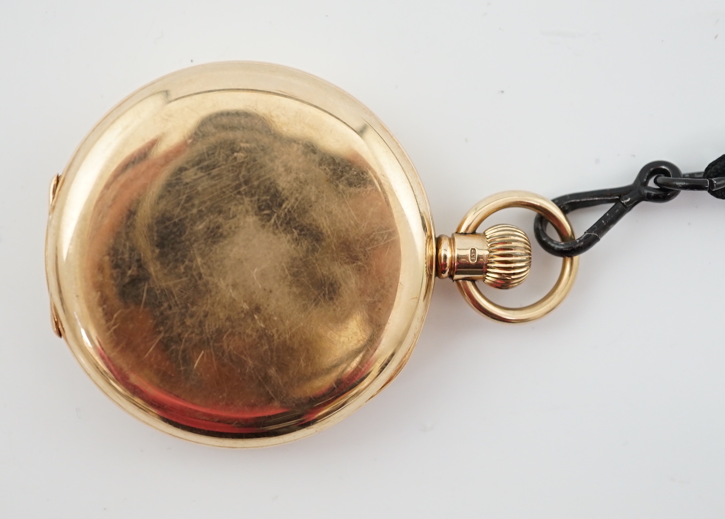 A George V 9ct gold J.W. Benson keyless lever half hunter pocket watch